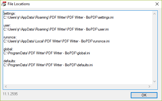 ini file locations on an English Windows 10 and 11